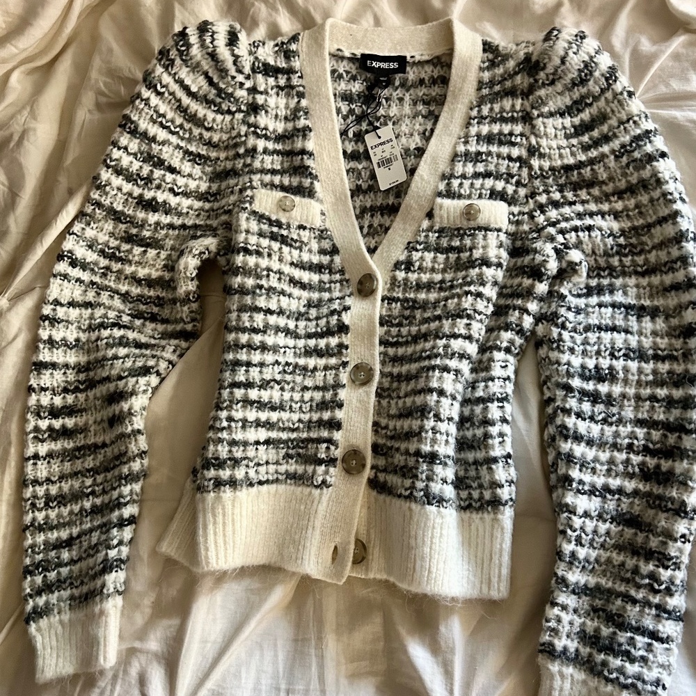 Express Puff Sleeve Winter Office Party Cardigan | M | NWT